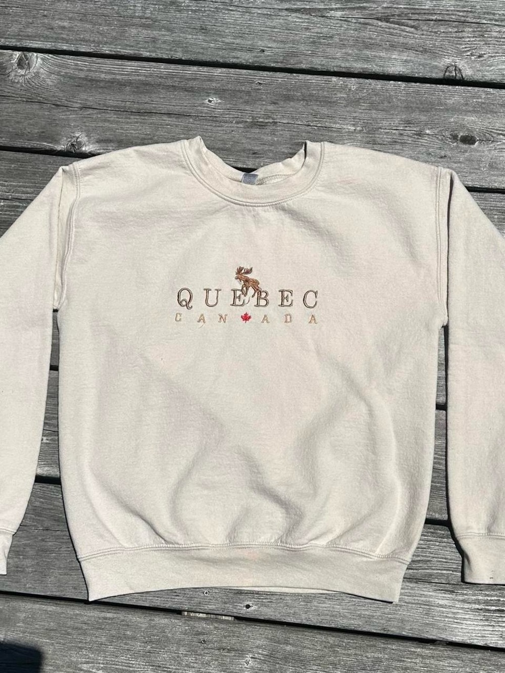 Gildan Cream Quebec Canada Embroidered Crewneck Sweatshirt